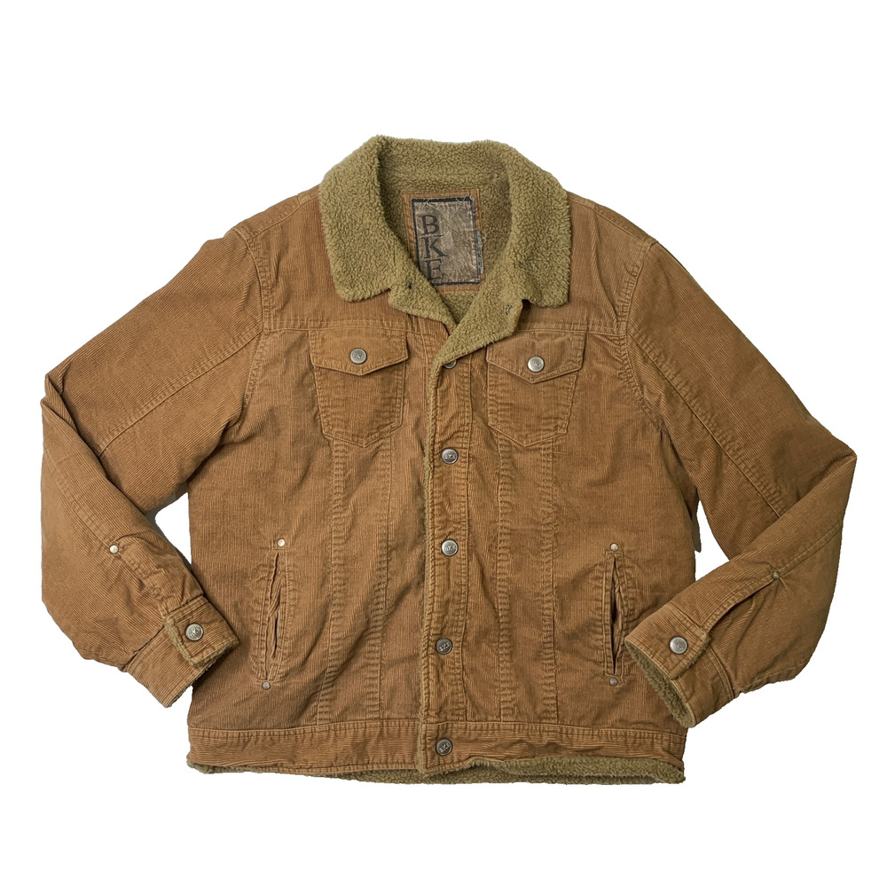 BKE Jacket Mens L Large Earth Cotton Corduroy Sherpa Lined Flannel Button Front